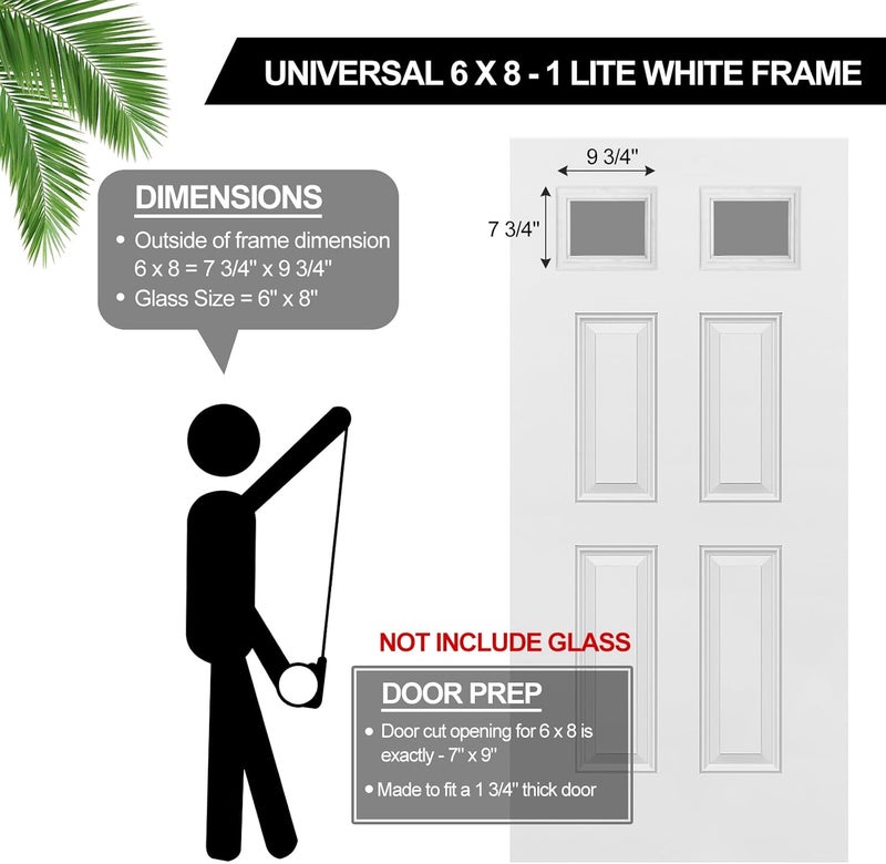 Pushglossy 10 x 8 Entry Door Frame Only Replacement Kit for 1'' Glass (Glass Not Included) 1 Lite Exterior Front Door Window Frame Replacement Grille Inserts Home Improvement Easy to Install Use - Image 3